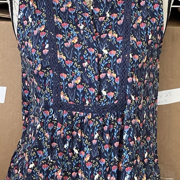 Loft Womens Blouse Sz XS Floral Trim Popover Mid Button Sleeveless Botanical - Picture 8 of 13